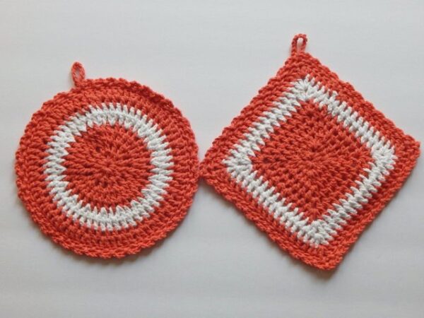Soft Orange White Pot Holder set of 2 - Image 2