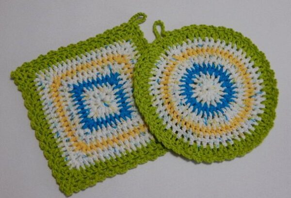 Green Multicolored Pot Holders, set of 2
