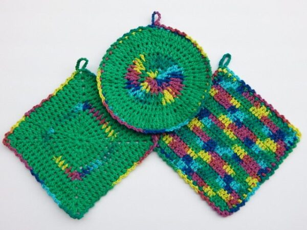 Green Multicolored Pot Holders, set of 3
